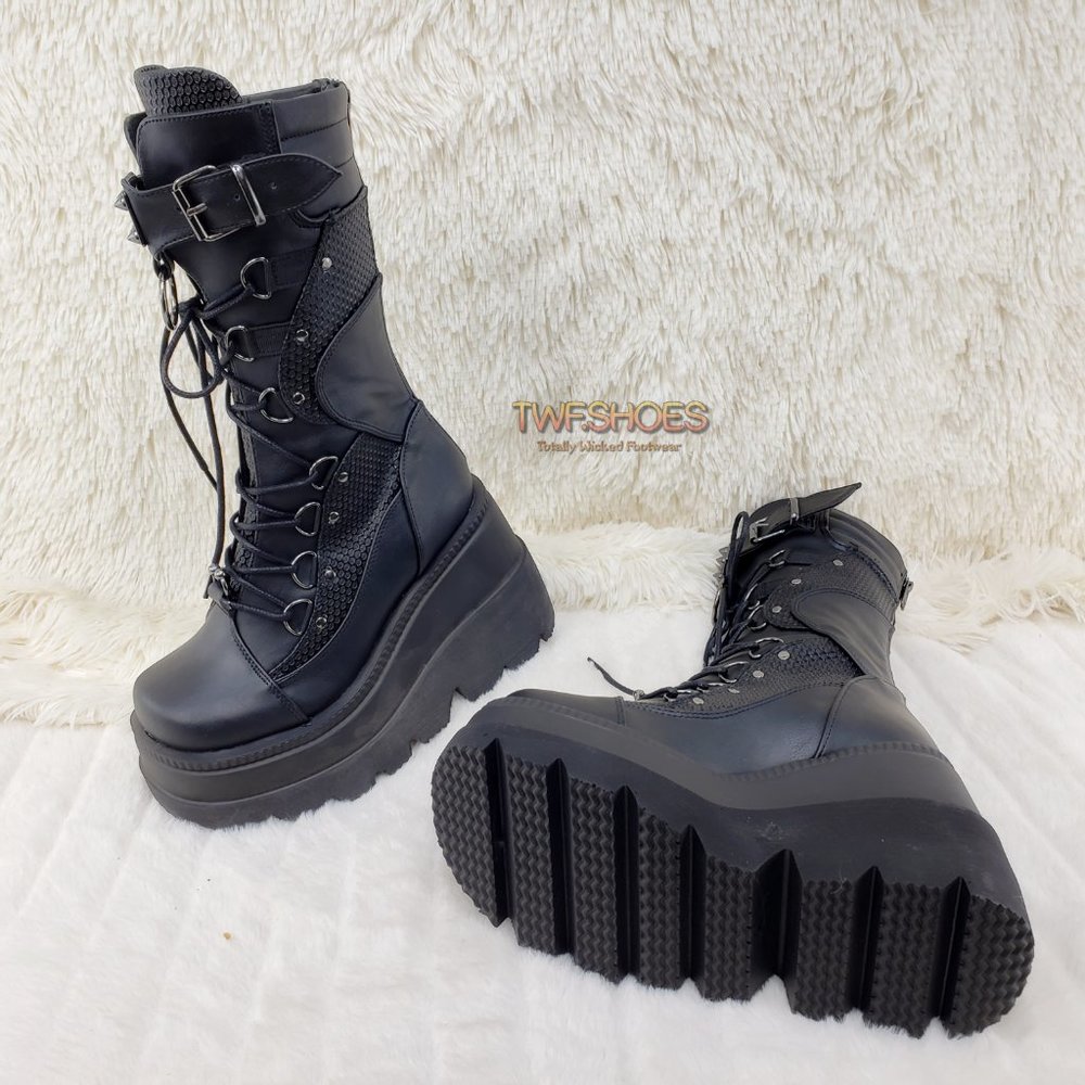 Goth Platform Mid Calf Punk Boots Demonia - Picture 5 of 11
